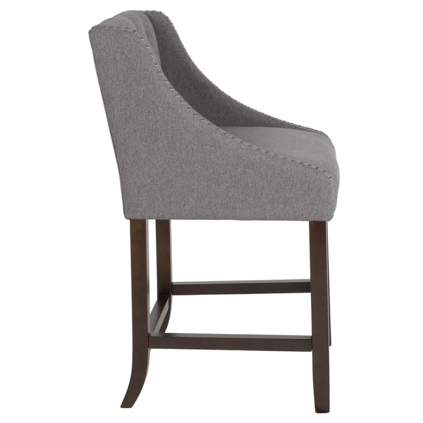 English Elm Carmel 24" High Transitional Tufted Walnut Counter Stool with Nailhead Trim in Elegant Dark Gray Fabric CH-182020-T-24-DKGY-F-GG