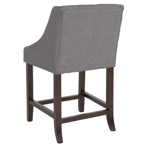 English Elm Carmel 24" High Transitional Tufted Walnut Counter Stool with Nailhead Trim in Elegant Dark Gray Fabric CH-182020-T-24-DKGY-F-GG