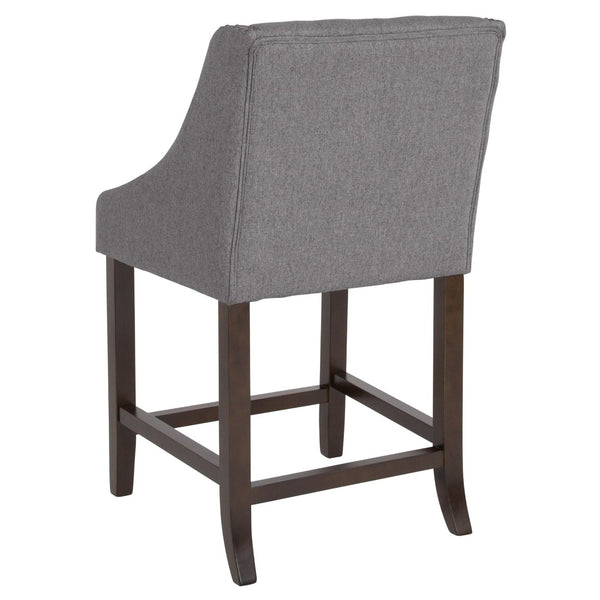 English Elm Carmel 24" High Transitional Tufted Walnut Counter Stool with Nailhead Trim in Elegant Dark Gray Fabric CH-182020-T-24-DKGY-F-GG