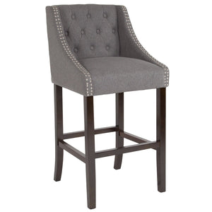 English Elm Carmel 30" High Transitional Tufted Barstool with Walnut Frame & Nailhead Trim in Dark Gray Fabric CH-182020-T-30-DKGY-F-GG