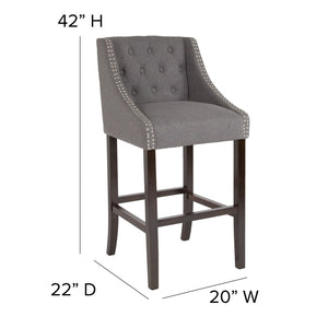 English Elm Carmel 30" High Transitional Tufted Barstool with Walnut Frame & Nailhead Trim in Dark Gray Fabric CH-182020-T-30-DKGY-F-GG