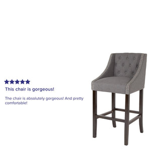 English Elm Carmel 30" High Transitional Tufted Barstool with Walnut Frame & Nailhead Trim in Dark Gray Fabric CH-182020-T-30-DKGY-F-GG