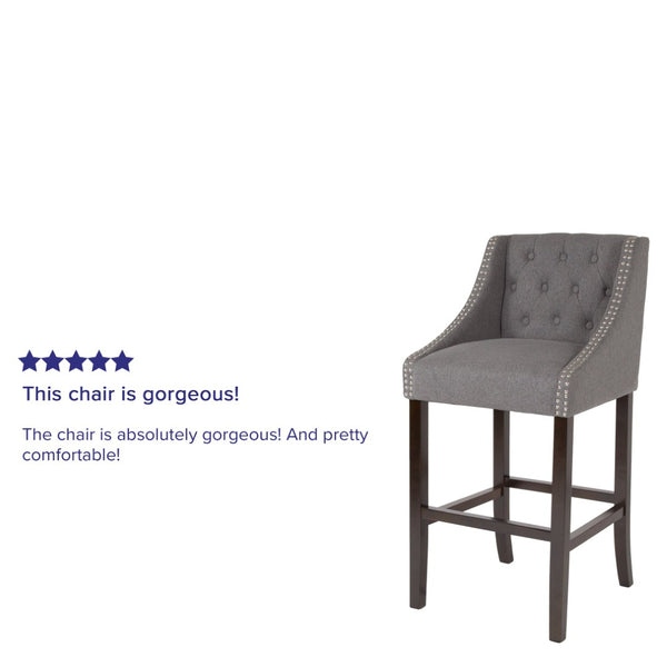 English Elm Carmel 30" High Transitional Tufted Barstool with Walnut Frame & Nailhead Trim in Dark Gray Fabric CH-182020-T-30-DKGY-F-GG