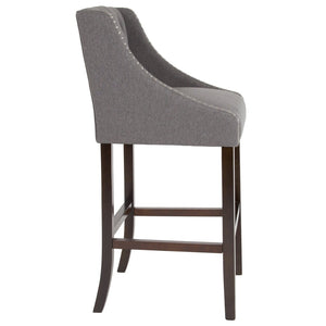English Elm Carmel 30" High Transitional Tufted Barstool with Walnut Frame & Nailhead Trim in Dark Gray Fabric CH-182020-T-30-DKGY-F-GG