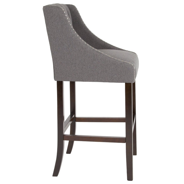English Elm Carmel 30" High Transitional Tufted Barstool with Walnut Frame & Nailhead Trim in Dark Gray Fabric CH-182020-T-30-DKGY-F-GG