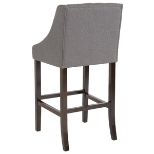 English Elm Carmel 30" High Transitional Tufted Barstool with Walnut Frame & Nailhead Trim in Dark Gray Fabric CH-182020-T-30-DKGY-F-GG