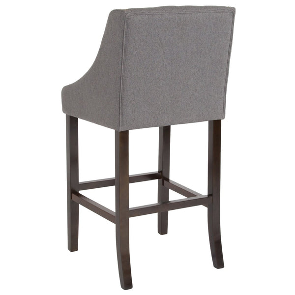 English Elm Carmel 30" High Transitional Tufted Barstool with Walnut Frame & Nailhead Trim in Dark Gray Fabric CH-182020-T-30-DKGY-F-GG