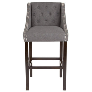 English Elm Carmel 30" High Transitional Tufted Barstool with Walnut Frame & Nailhead Trim in Dark Gray Fabric CH-182020-T-30-DKGY-F-GG