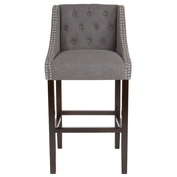 English Elm Carmel 30" High Transitional Tufted Barstool with Walnut Frame & Nailhead Trim in Dark Gray Fabric CH-182020-T-30-DKGY-F-GG