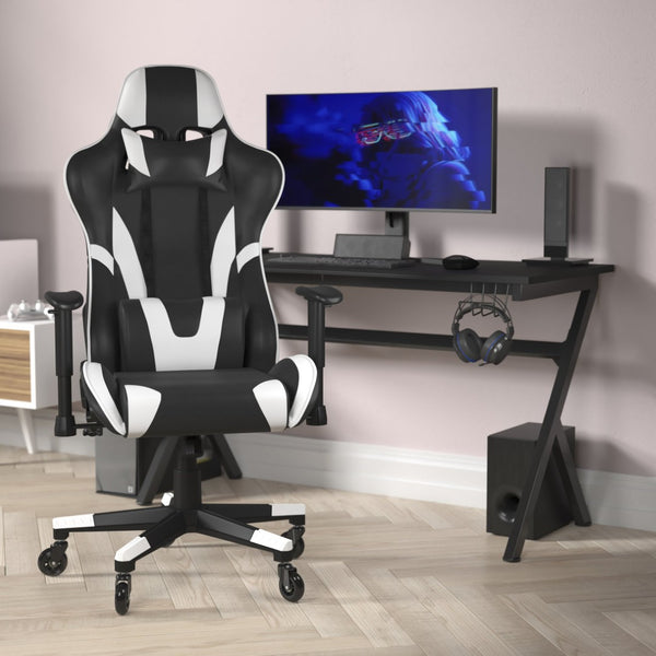 English Elm X20 Gaming Chair - Ergonomic Racing-Style Office Chair with Reclining Back and Smooth Roller Wheels Black CH-187230-1-BK-RLB-GG