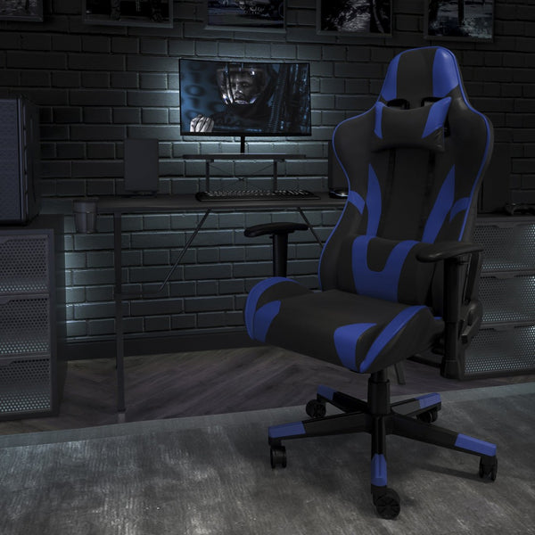 English Elm X20 Gaming Chair - Ergonomic High-Back Office Seat with Fully Reclining Back for Ultimate Comfort Blue CH-187230-1-BL-GG