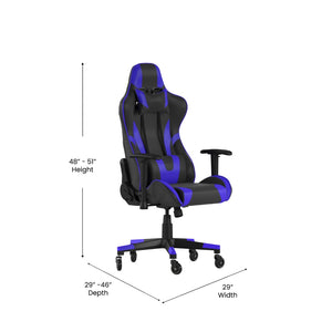 English Elm X20 Gaming Chair - Ergonomic Racing-Style Office Chair with Reclining Back and Smooth Roller Wheels Blue CH-187230-1-BL-RLB-GG