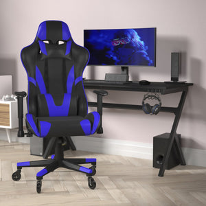 English Elm X20 Gaming Chair - Ergonomic Racing-Style Office Chair with Reclining Back and Smooth Roller Wheels Blue CH-187230-1-BL-RLB-GG