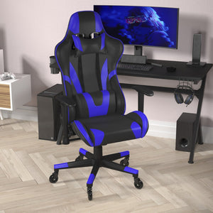 English Elm X20 Gaming Chair - Ergonomic Racing-Style Office Chair with Reclining Back and Smooth Roller Wheels Blue CH-187230-1-BL-RLB-GG