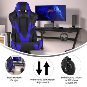 English Elm X20 Gaming Chair - Ergonomic Racing-Style Office Chair with Reclining Back and Smooth Roller Wheels Blue CH-187230-1-BL-RLB-GG