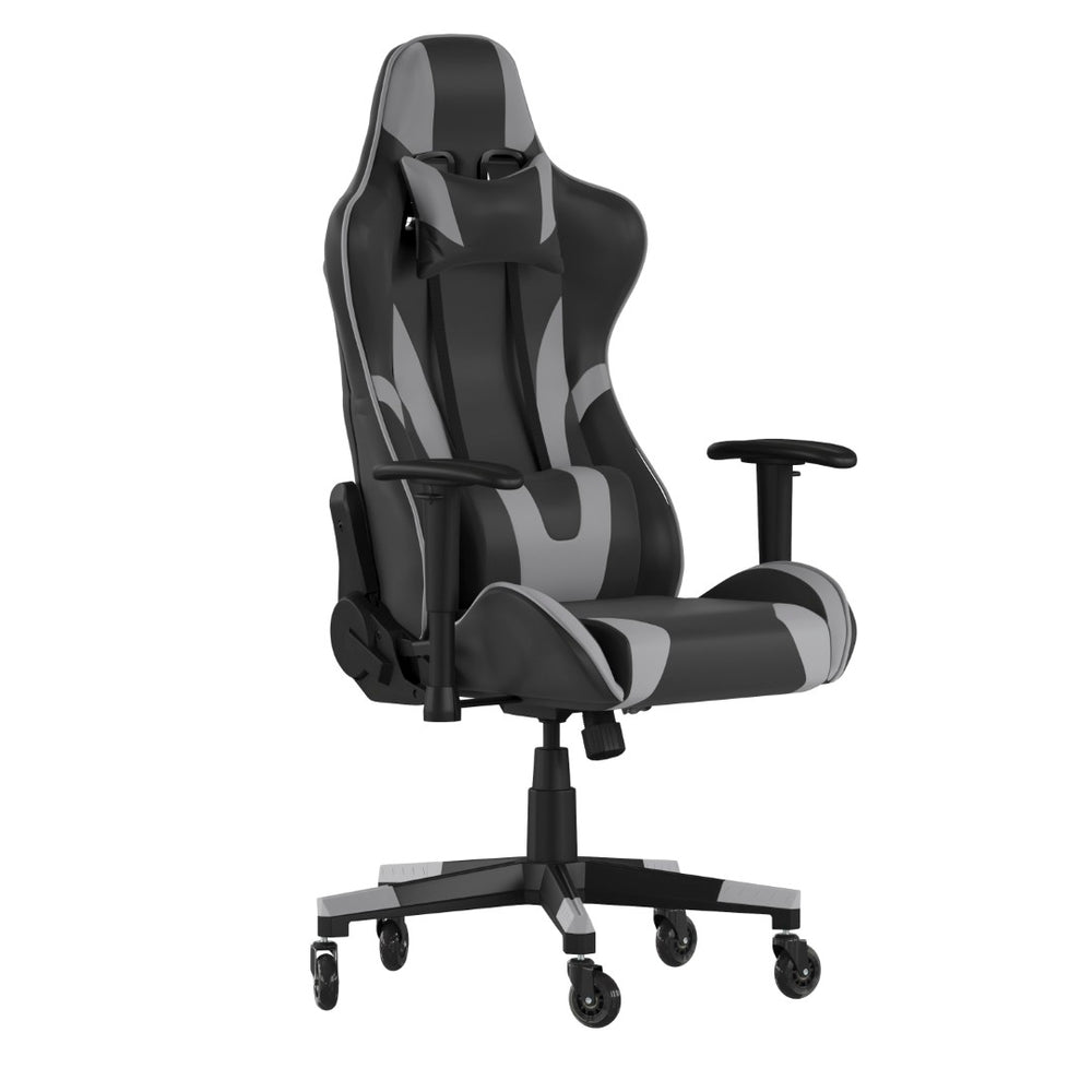 English Elm X20 Gaming Chair - Ergonomic Racing-Style Office Chair with Reclining Back and Smooth Roller Wheels Gray CH-187230-1-GY-RLB-GG