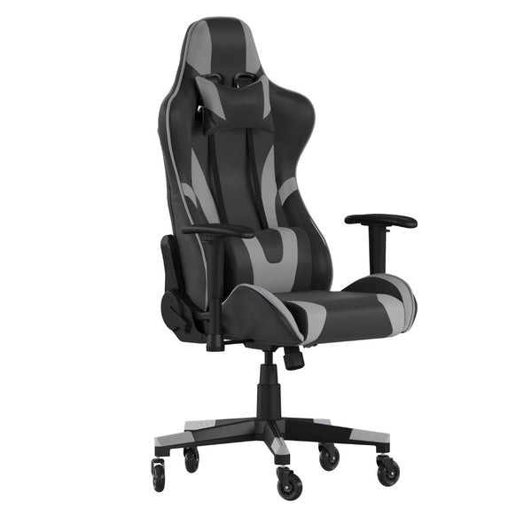 English Elm X20 Gaming Chair - Ergonomic Racing-Style Office Chair with Reclining Back and Smooth Roller Wheels Gray CH-187230-1-GY-RLB-GG