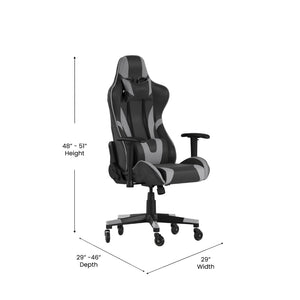 English Elm X20 Gaming Chair - Ergonomic Racing-Style Office Chair with Reclining Back and Smooth Roller Wheels Gray CH-187230-1-GY-RLB-GG