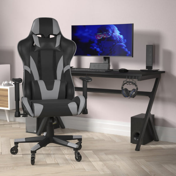 English Elm X20 Gaming Chair - Ergonomic Racing-Style Office Chair with Reclining Back and Smooth Roller Wheels Gray CH-187230-1-GY-RLB-GG