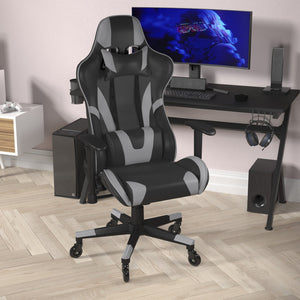 English Elm X20 Gaming Chair - Ergonomic Racing-Style Office Chair with Reclining Back and Smooth Roller Wheels Gray CH-187230-1-GY-RLB-GG
