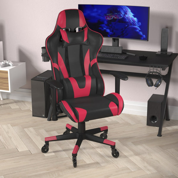English Elm X20 Gaming Chair - Ergonomic Racing-Style Office Chair with Reclining Back and Smooth Roller Wheels Red CH-187230-1-Red-RLB-GG