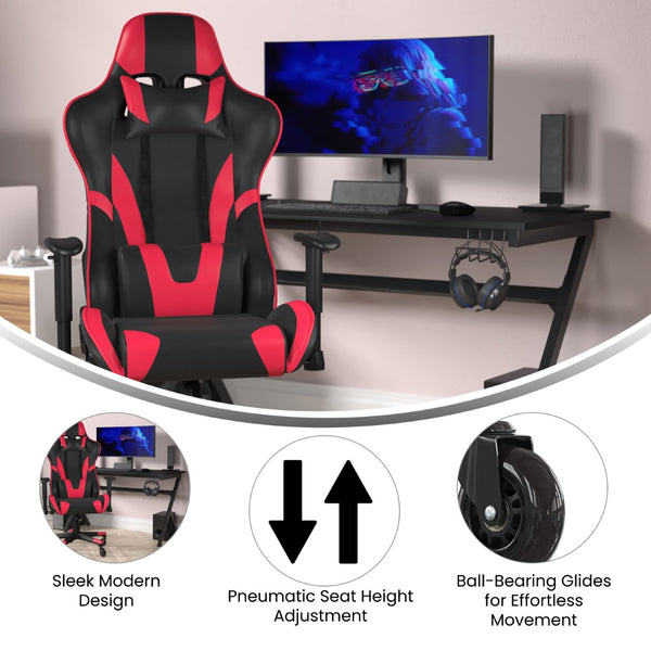 English Elm X20 Gaming Chair - Ergonomic Racing-Style Office Chair with Reclining Back and Smooth Roller Wheels Red CH-187230-1-Red-RLB-GG
