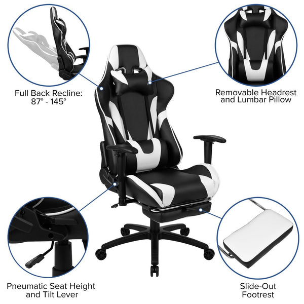 English Elm X30 Gaming Chair Ergonomic Office Chair with Fully Reclining Back, Slide-Out Footrest & Comfort Support Black CH-187230-BK-GG