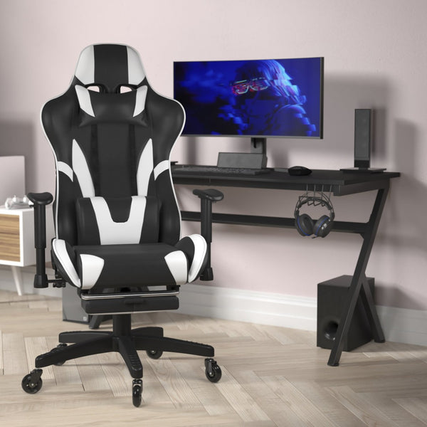 English Elm X30 Gaming Chair – Ergonomic Racing-Style Design with Reclining Back, Footrest & Smooth Roller Wheels Black CH-187230-BK-RLB-GG
