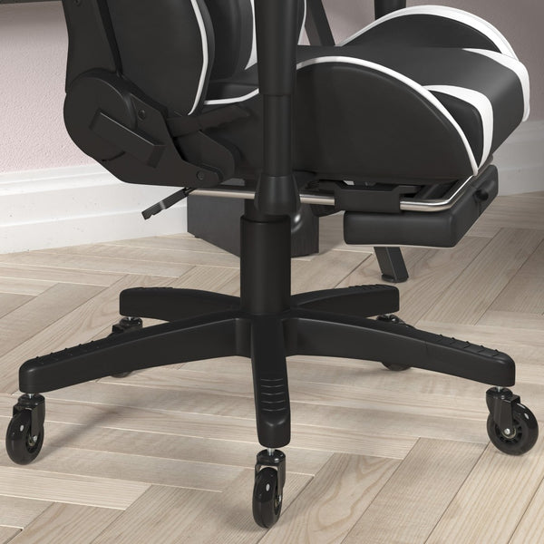 English Elm X30 Gaming Chair – Ergonomic Racing-Style Design with Reclining Back, Footrest & Smooth Roller Wheels Black CH-187230-BK-RLB-GG