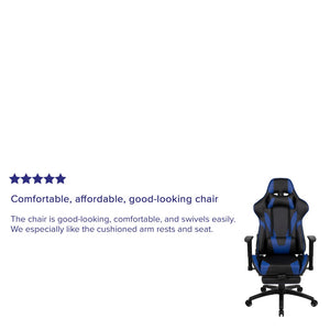 English Elm X30 Gaming Chair Ergonomic Office Chair with Fully Reclining Back, Slide-Out Footrest & Comfort Support Blue CH-187230-BL-GG