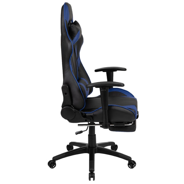 English Elm X30 Gaming Chair Ergonomic Office Chair with Fully Reclining Back, Slide-Out Footrest & Comfort Support Blue CH-187230-BL-GG