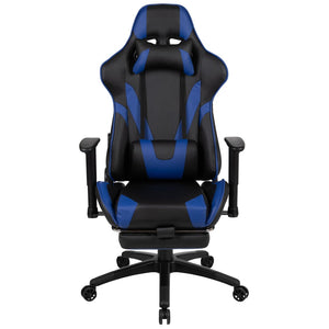 English Elm X30 Gaming Chair Ergonomic Office Chair with Fully Reclining Back, Slide-Out Footrest & Comfort Support Blue CH-187230-BL-GG