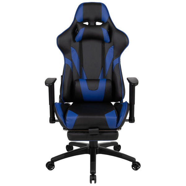English Elm X30 Gaming Chair Ergonomic Office Chair with Fully Reclining Back, Slide-Out Footrest & Comfort Support Blue CH-187230-BL-GG