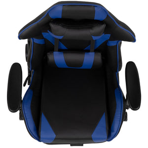 English Elm X30 Gaming Chair Ergonomic Office Chair with Fully Reclining Back, Slide-Out Footrest & Comfort Support Blue CH-187230-BL-GG