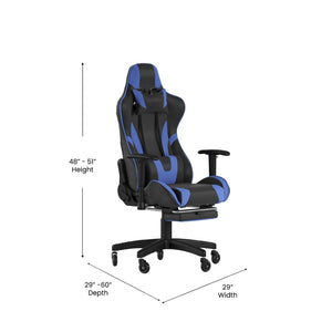 English Elm X30 Gaming Chair – Ergonomic Racing-Style Design with Reclining Back, Footrest & Smooth Roller Wheels Blue CH-187230-BL-RLB-GG