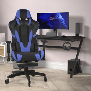 English Elm X30 Gaming Chair – Ergonomic Racing-Style Design with Reclining Back, Footrest & Smooth Roller Wheels Blue CH-187230-BL-RLB-GG