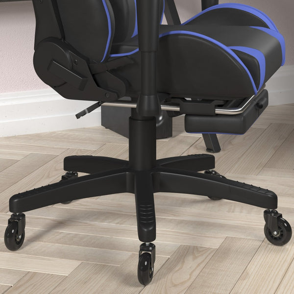 English Elm X30 Gaming Chair – Ergonomic Racing-Style Design with Reclining Back, Footrest & Smooth Roller Wheels Blue CH-187230-BL-RLB-GG