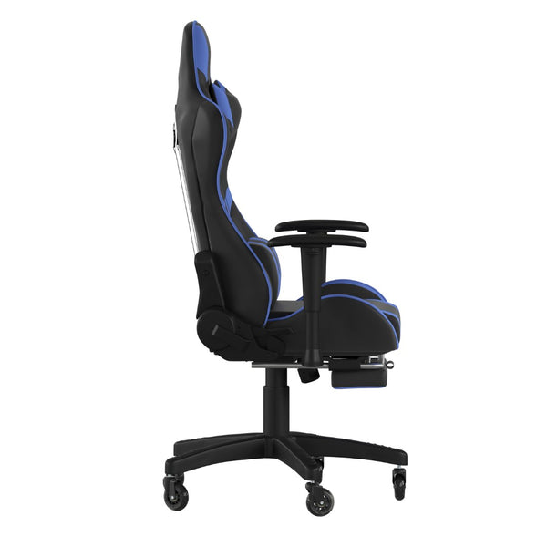 English Elm X30 Gaming Chair – Ergonomic Racing-Style Design with Reclining Back, Footrest & Smooth Roller Wheels Blue CH-187230-BL-RLB-GG