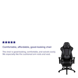 English Elm X30 Gaming Chair Ergonomic Office Chair with Fully Reclining Back, Slide-Out Footrest & Comfort Support Gray CH-187230-GY-GG