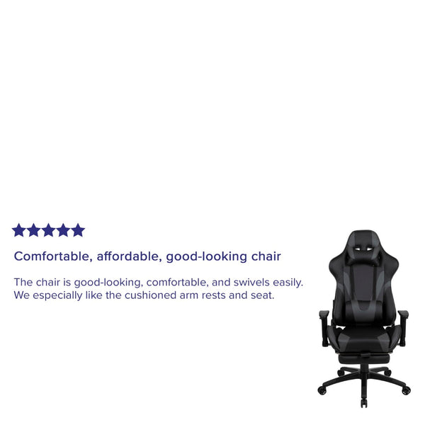 English Elm X30 Gaming Chair Ergonomic Office Chair with Fully Reclining Back, Slide-Out Footrest & Comfort Support Gray CH-187230-GY-GG