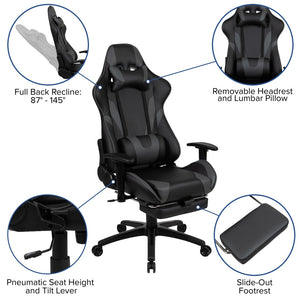 English Elm X30 Gaming Chair Ergonomic Office Chair with Fully Reclining Back, Slide-Out Footrest & Comfort Support Gray CH-187230-GY-GG