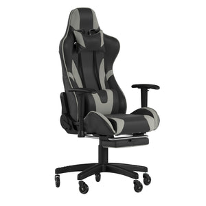 English Elm X30 Gaming Chair – Ergonomic Racing-Style Design with Reclining Back, Footrest & Smooth Roller Wheels Gray CH-187230-GY-RLB-GG