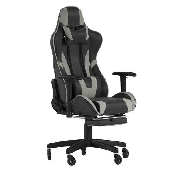 English Elm X30 Gaming Chair – Ergonomic Racing-Style Design with Reclining Back, Footrest & Smooth Roller Wheels Gray CH-187230-GY-RLB-GG