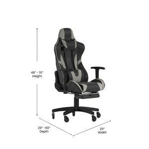 English Elm X30 Gaming Chair – Ergonomic Racing-Style Design with Reclining Back, Footrest & Smooth Roller Wheels Gray CH-187230-GY-RLB-GG