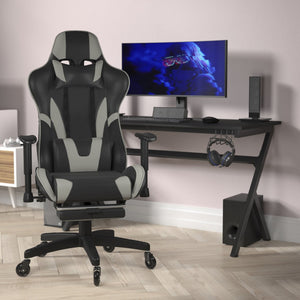 English Elm X30 Gaming Chair – Ergonomic Racing-Style Design with Reclining Back, Footrest & Smooth Roller Wheels Gray CH-187230-GY-RLB-GG