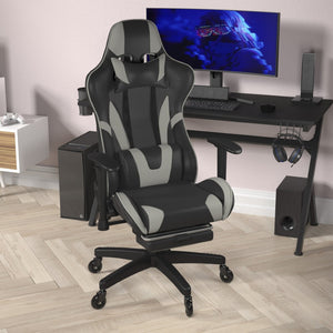 English Elm X30 Gaming Chair – Ergonomic Racing-Style Design with Reclining Back, Footrest & Smooth Roller Wheels Gray CH-187230-GY-RLB-GG