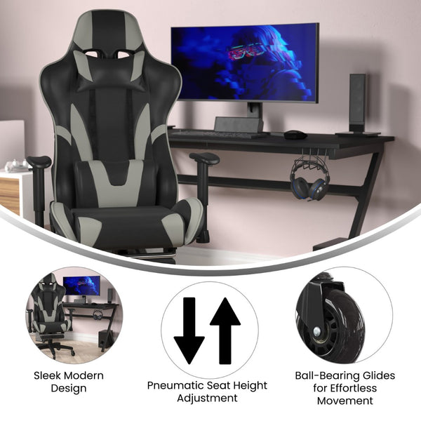 English Elm X30 Gaming Chair – Ergonomic Racing-Style Design with Reclining Back, Footrest & Smooth Roller Wheels Gray CH-187230-GY-RLB-GG