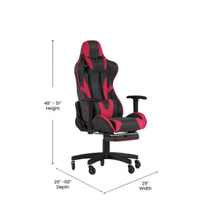 English Elm X30 Gaming Chair – Ergonomic Racing-Style Design with Reclining Back, Footrest & Smooth Roller Wheels Red CH-187230-RED-RLB-GG