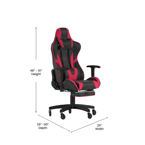 English Elm X30 Gaming Chair – Ergonomic Racing-Style Design with Reclining Back, Footrest & Smooth Roller Wheels Red CH-187230-RED-RLB-GG