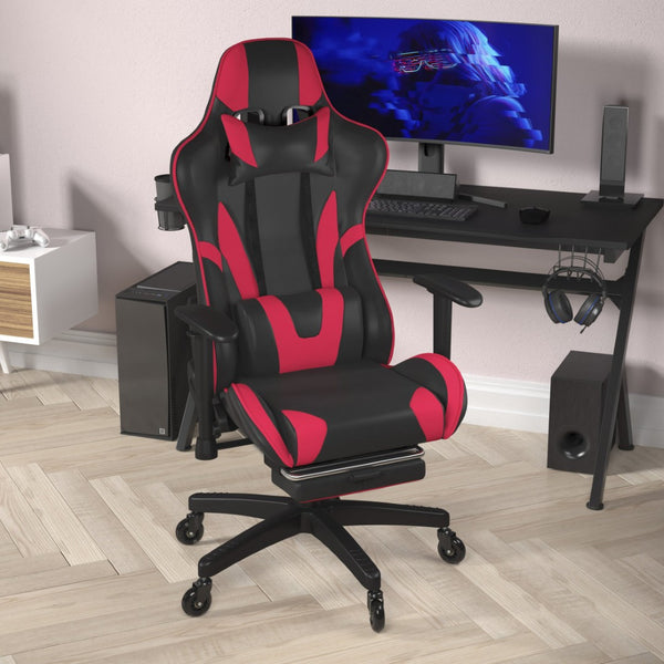 English Elm X30 Gaming Chair – Ergonomic Racing-Style Design with Reclining Back, Footrest & Smooth Roller Wheels Red CH-187230-RED-RLB-GG